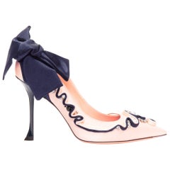 ROGER VIVIER Viv Couture pink navy pearl crystal ribbon heel pump EU40