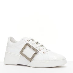ROGER VIVIER Viv Skate white patent silver RV buckle sneakers EU38.5
