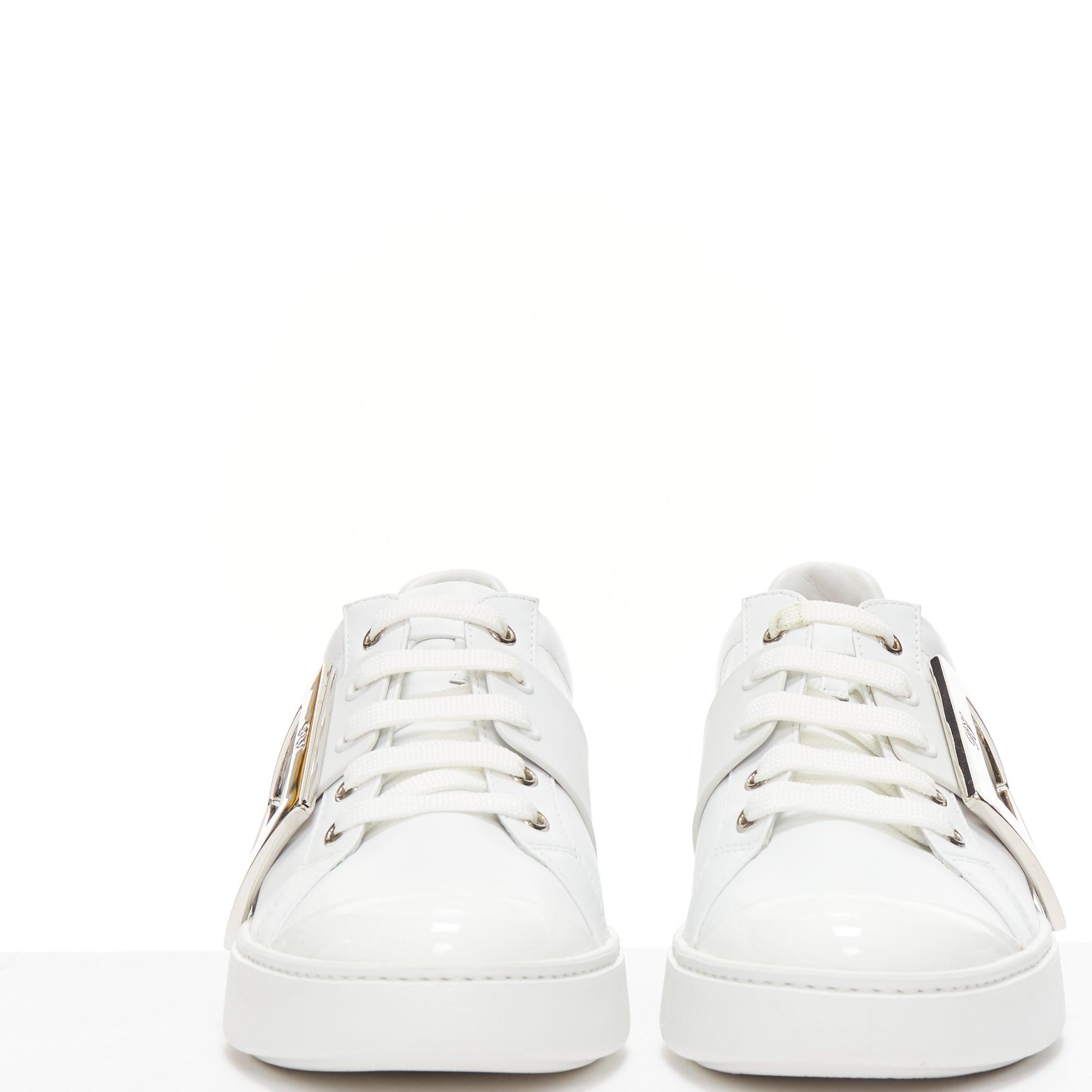 ROGER VIVIER Viv Skate white patent silver RV buckle sneakers EU38.5 In Good Condition For Sale In Hong Kong, NT