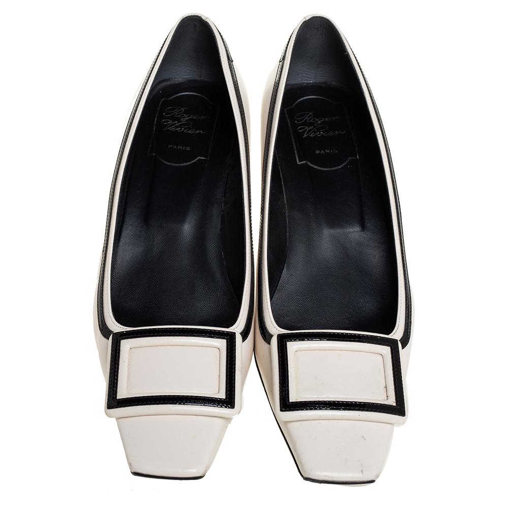 Beige Roger Vivier White/Black Patent And Leather Pumps Size 39