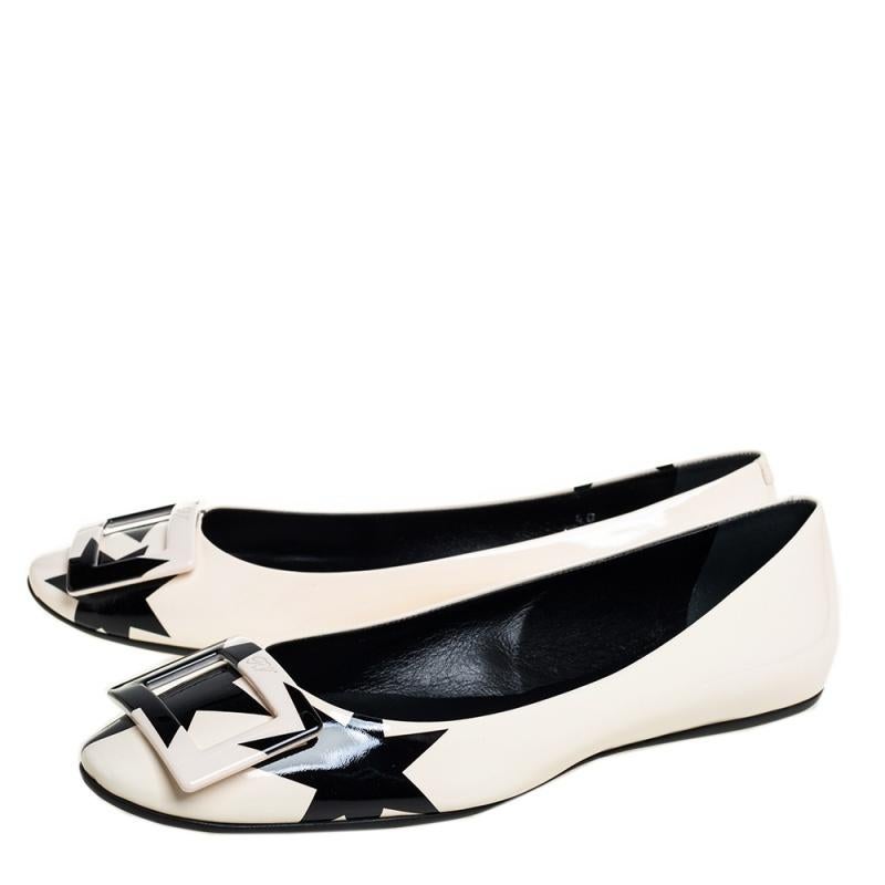 Beige Roger Vivier White/Black Patent Leather Gommette Ballet Size 40