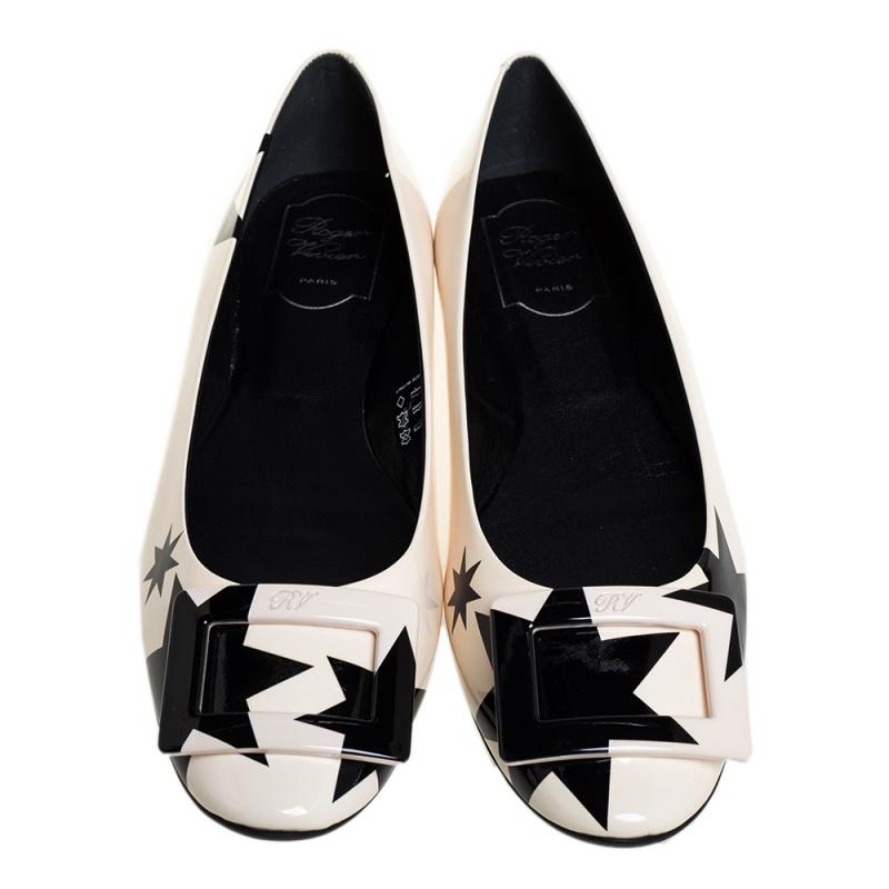 Women's Roger Vivier White/Black Patent Leather Gommette Ballet Size 40