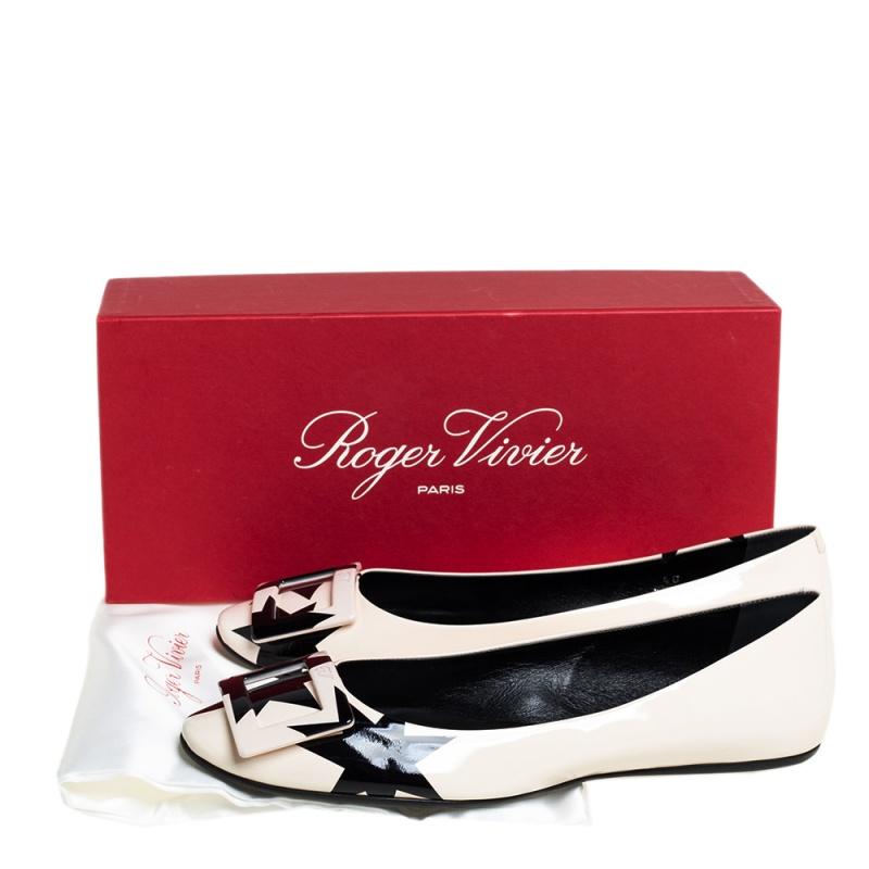 Roger Vivier White/Black Patent Leather Gommette Ballet Size 40 1