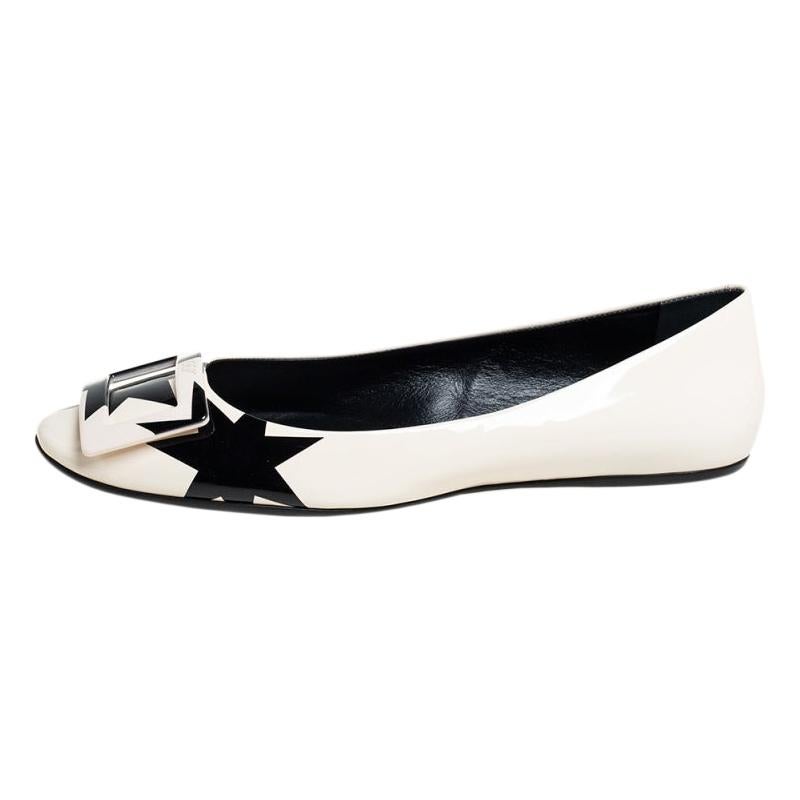 Roger Vivier White/Black Patent Leather Gommette Ballet Size 40