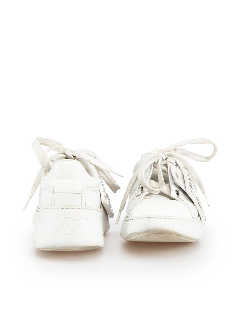 Roger Vivier White Leather Crystal Trainers Size IT 36 In Good Condition For Sale In London, GB