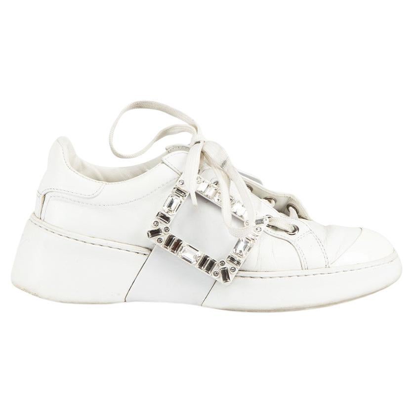 Roger Vivier White Leather Crystal Trainers Size IT 36 For Sale