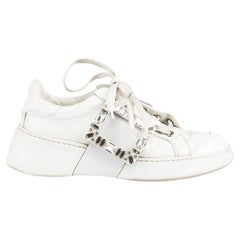 Roger Vivier White Leather Crystal Trainers Size IT 36