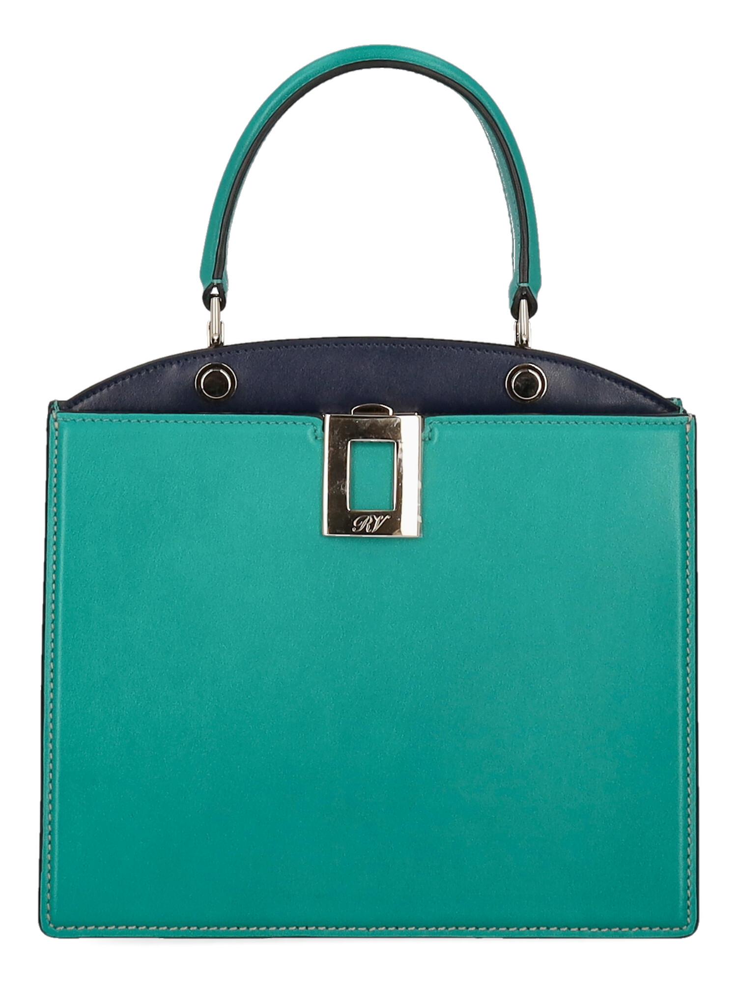 Roger Vivier Women Handbags Green, Navy Leather  In Excellent Condition For Sale In Milan, IT