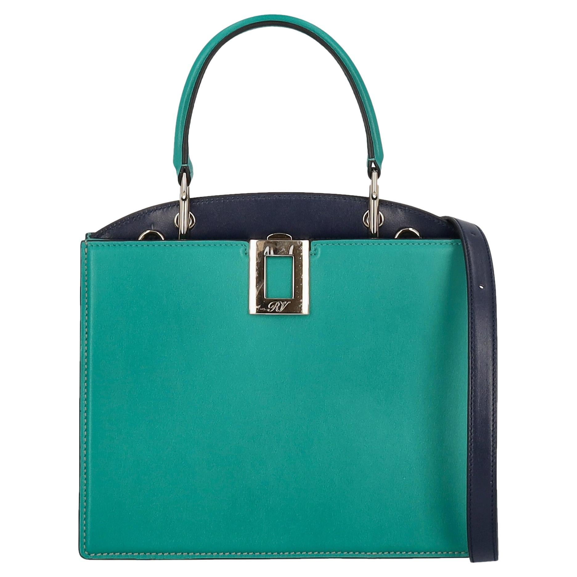 Roger Vivier Women Handbags Green, Navy Leather  For Sale