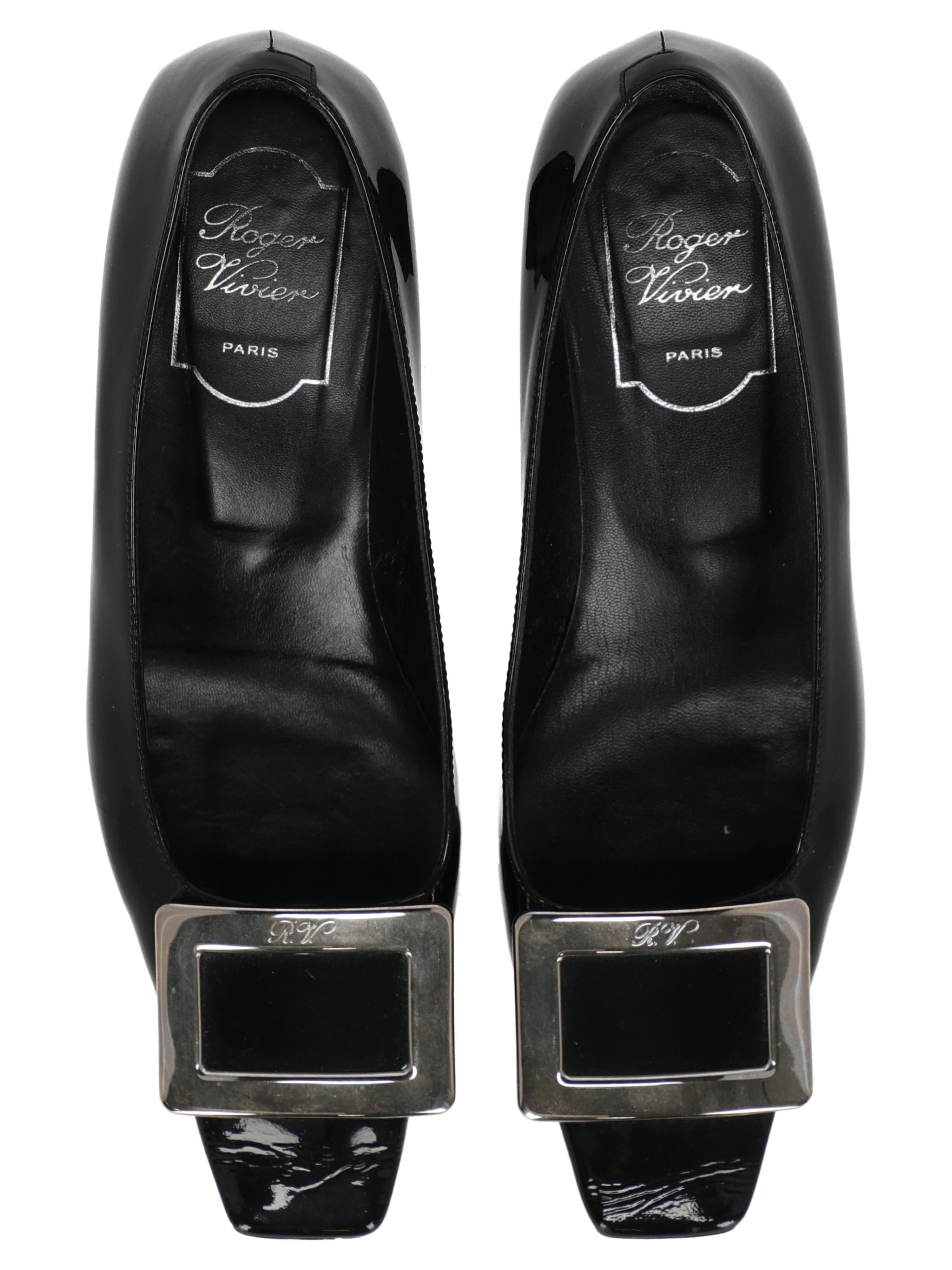 Roger Vivier Women  Pumps Black Leather IT 37.5 For Sale 2