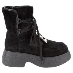 Roger Vivier Women's Black Fur Gemstone Platform Boots