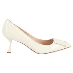 Used Roger Vivier Women's Cream Patent Viv City Pumps