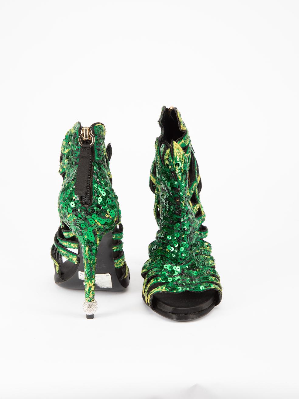 Roger Vivier Women's Green Paillette Palm Sandals In Good Condition For Sale In London, GB