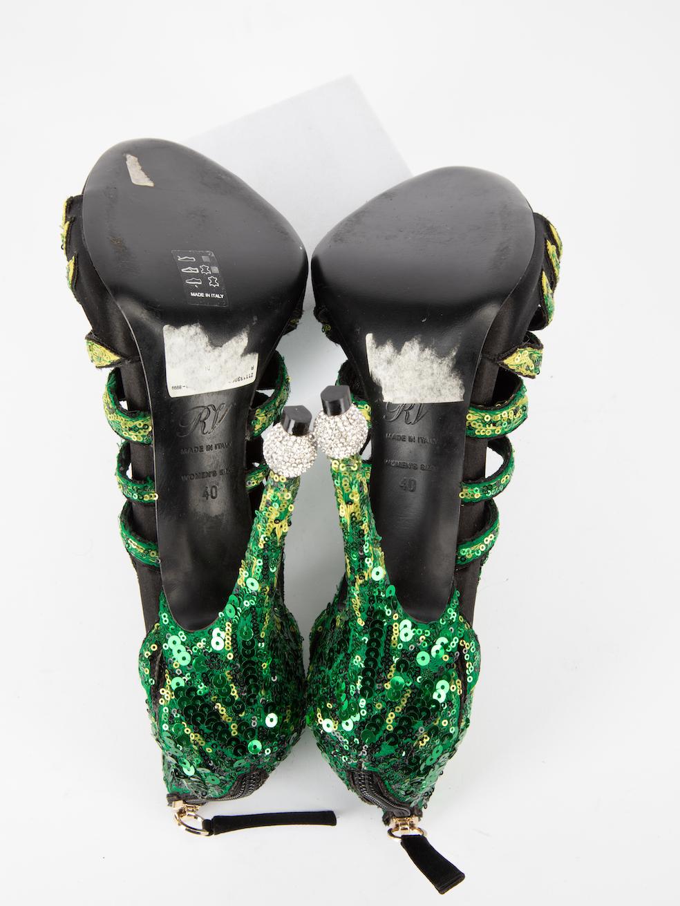 Roger Vivier Women's Green Paillette Palm Sandals For Sale 1