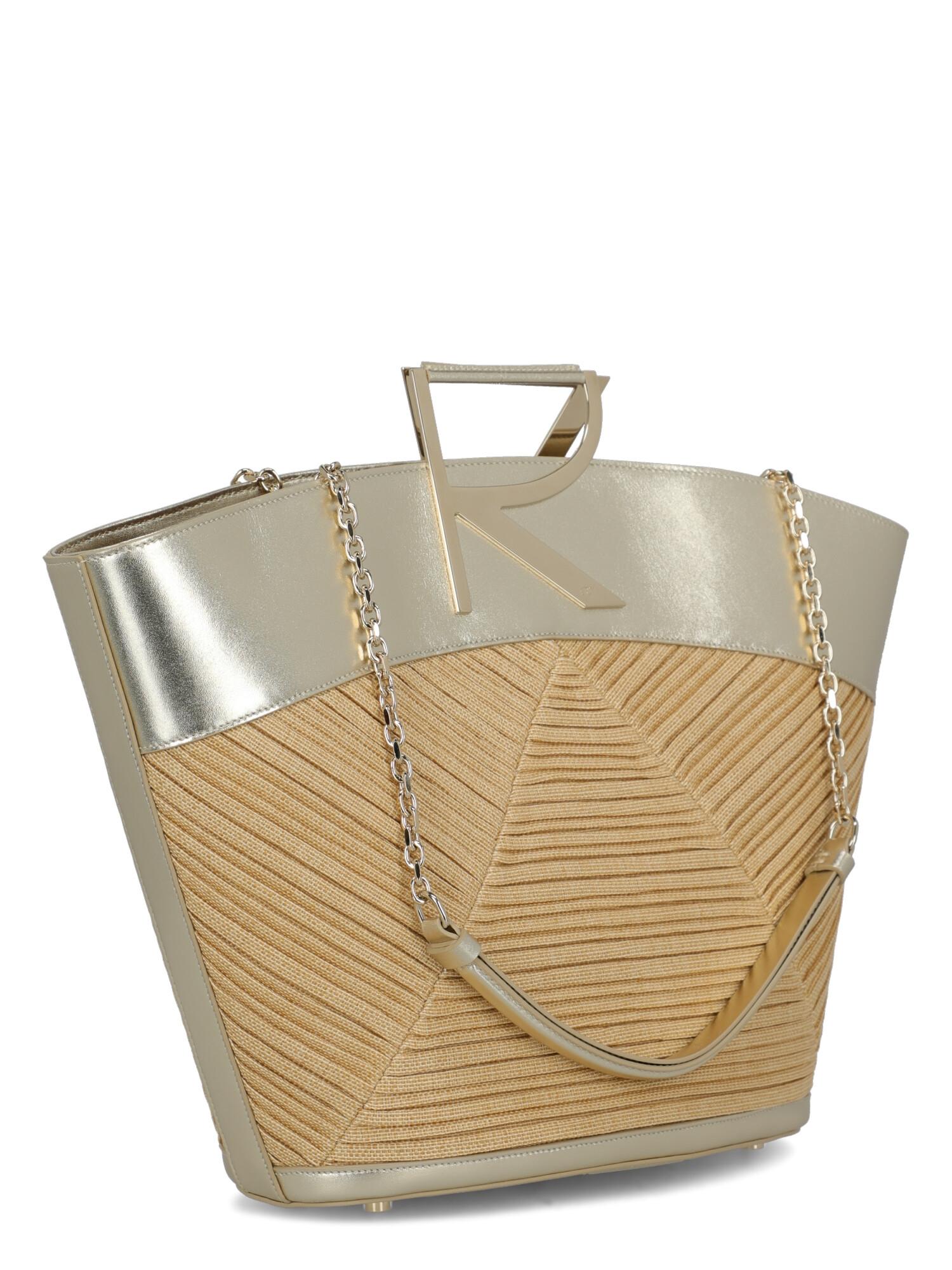 Roger Vivier Women's Handbags Beige/Gold Leather In Excellent Condition For Sale In Milan, IT