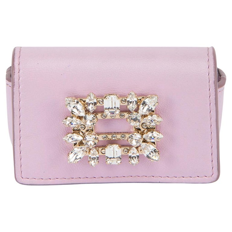 Roger Vivier leather Square Buckle ChainShoulder Clutch bag pink beige