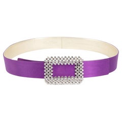 Used Roger Vivier Women's Purple Satin Leather Diamanté Buckled Belt