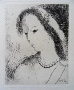 Young Girl with Pearl Necklace - Original etching, 1943