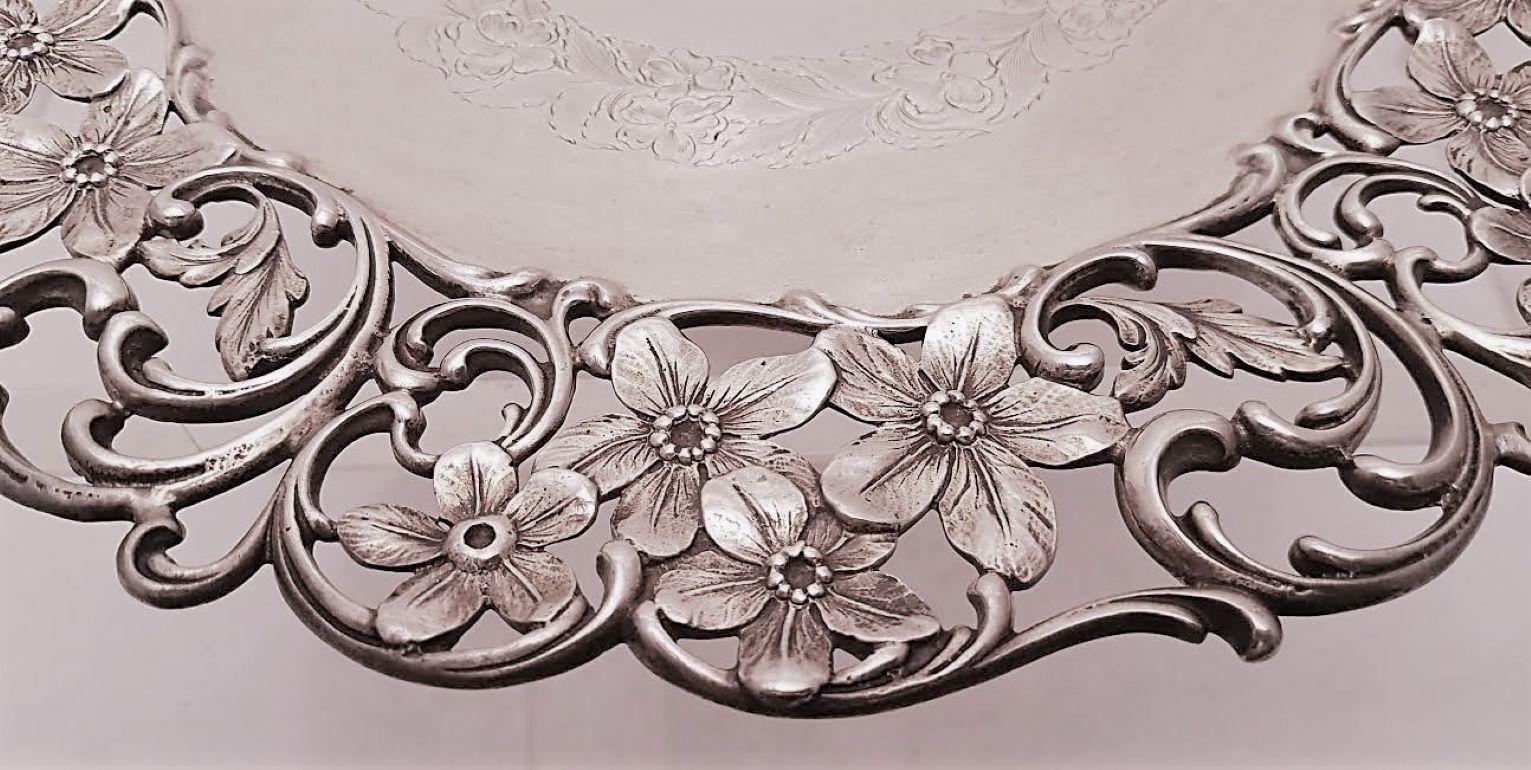 American Roger Williams Sterling Silver Floral Plate Dish For Sale