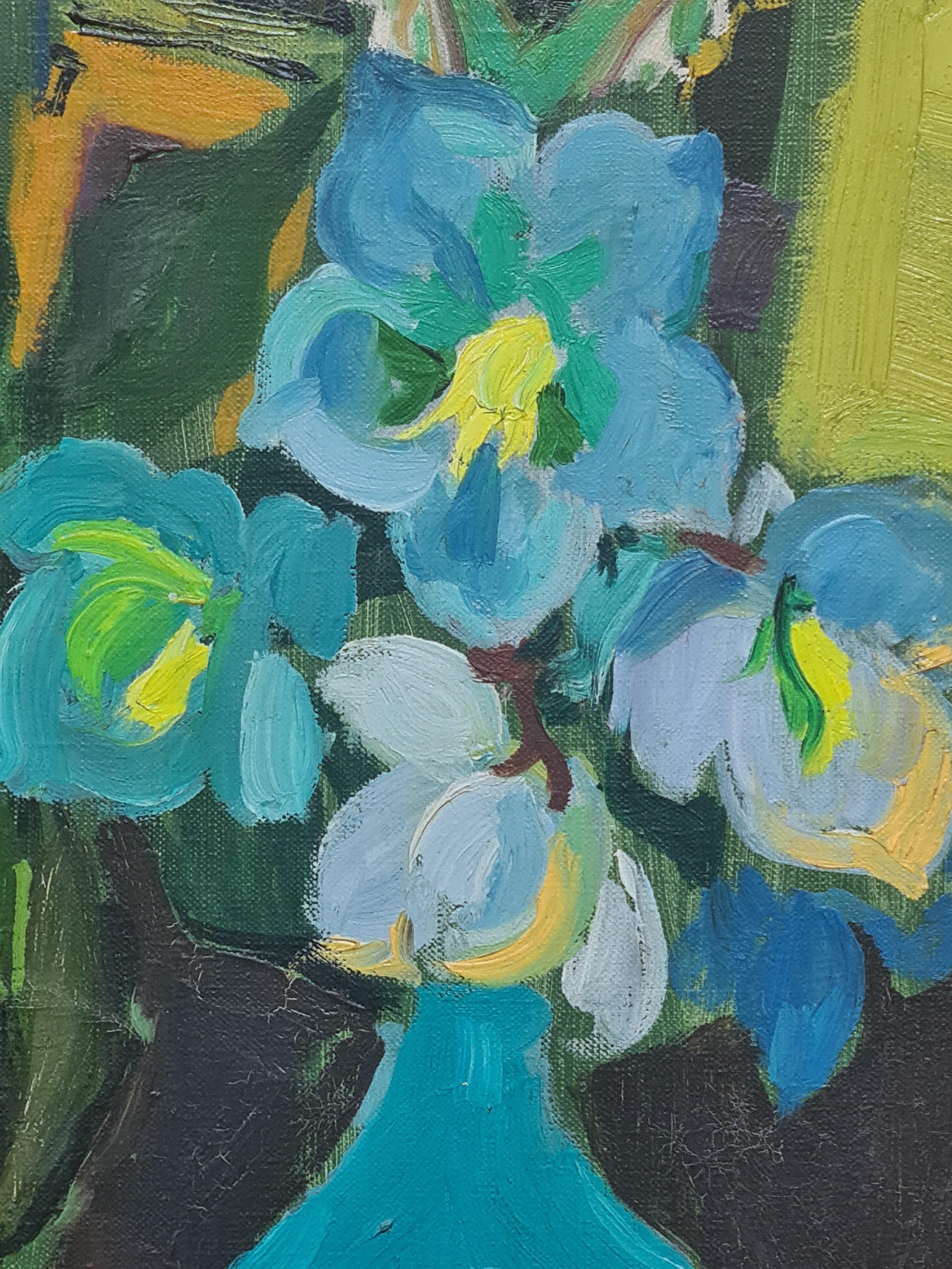 Still life with flowers, Fauvist oil on canvas by Roger Worms. The painting is signed and dated bottom right and also titled, signed and with an exhibition label to the rear of the canvas.

This vibrant and colourful painting, reminiscent of the
