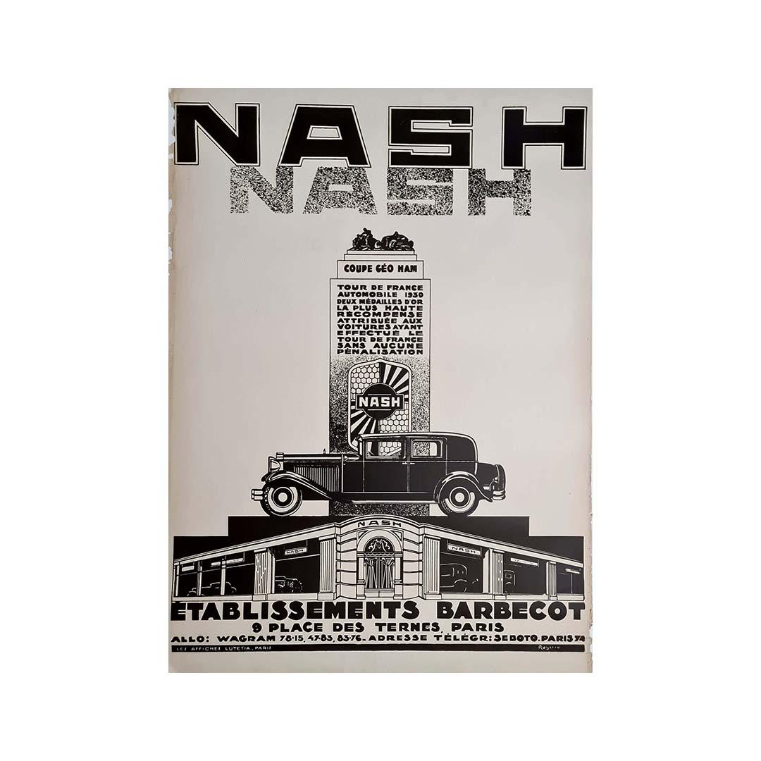 This very elegant poster created by the artist Rogerio, for the car brand Nash, shows their brand new model: the Geo Ham coupe, a mythical model of the 30s.

The years between the two world wars are undoubtedly the golden age of car racing. It is