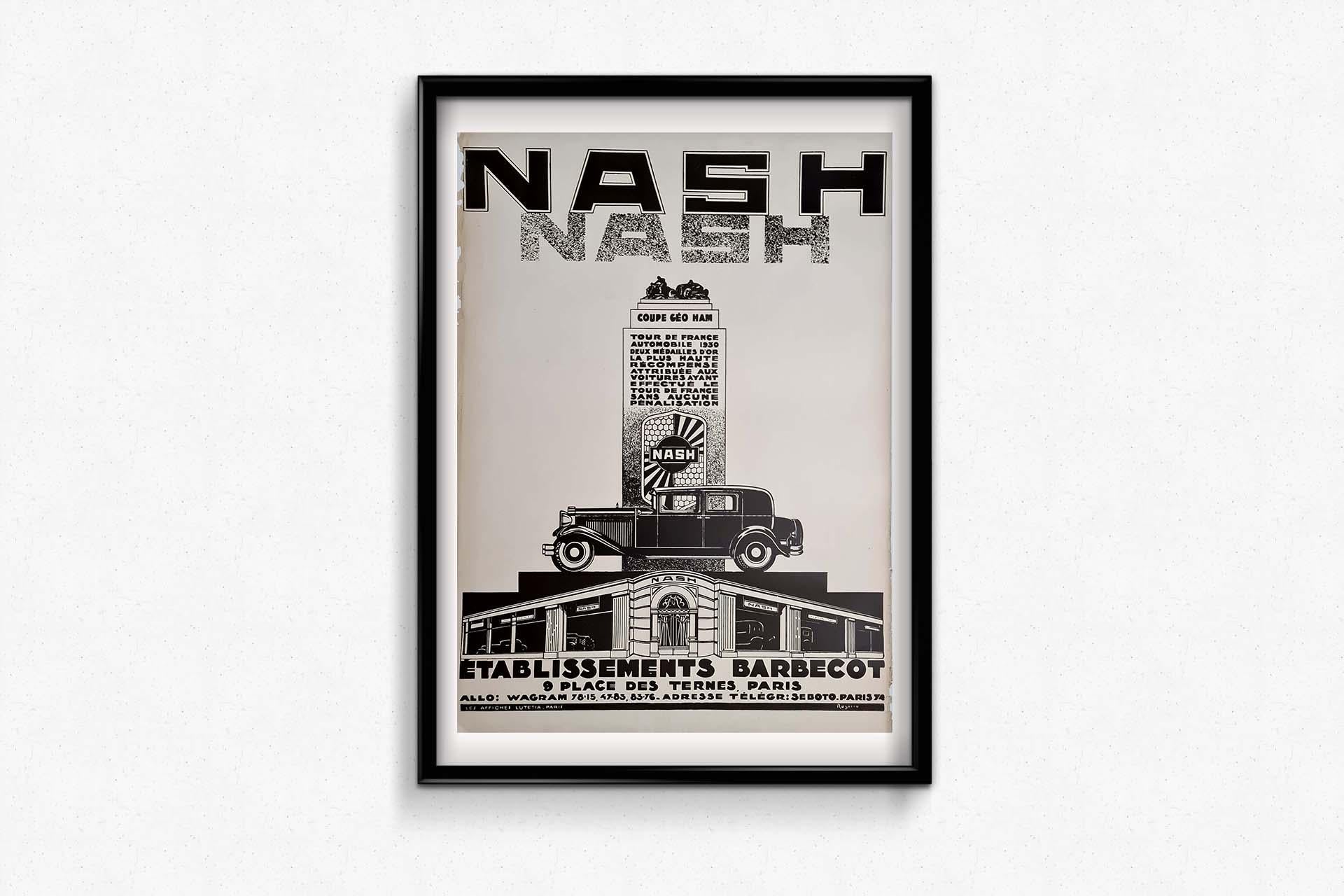 Circa 1930 Original Poster by Rogerio for the car brand Nash - Art Déco For Sale 2