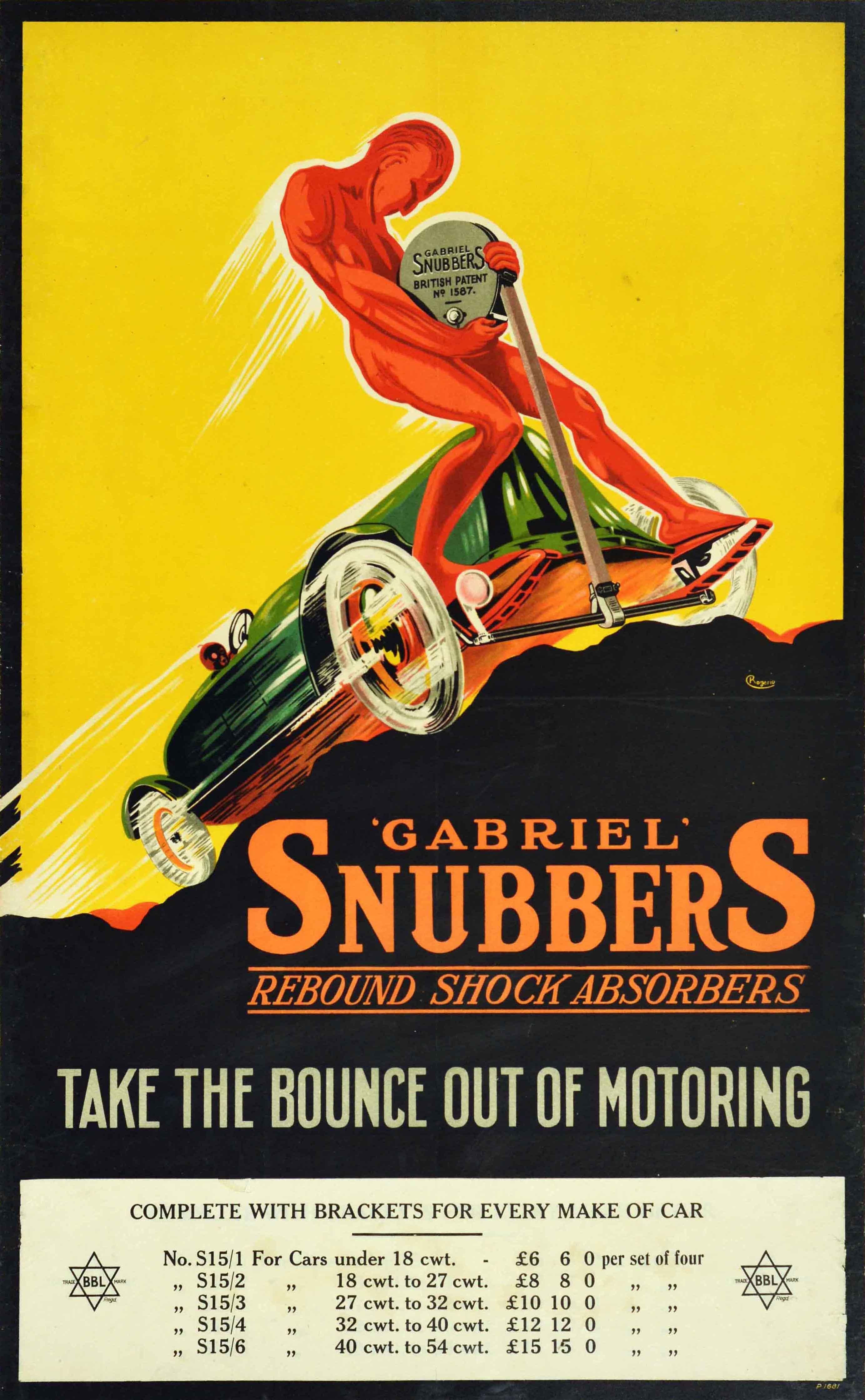 Rogerio Print - Original Antique Poster Gabriel Snubbers Rebound Shock Absorbers Classic Car Art