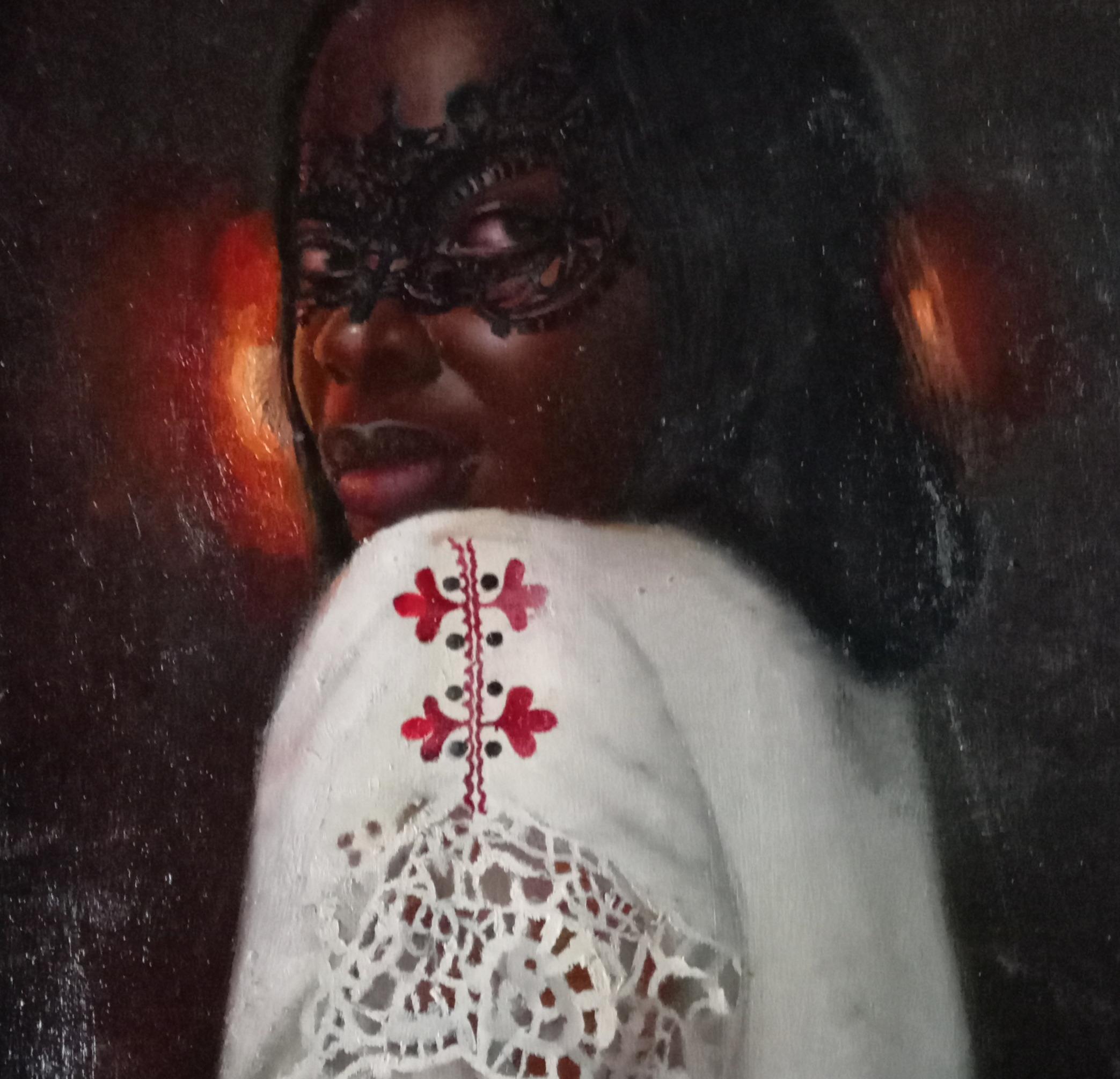 Auf den ersten Blick - 21. Jahrhundert, Romantik, Figurativ, Porträt, Frauen, Afrika (Schwarz), Figurative Painting, von Rogers Akamike Akachukwubuikem