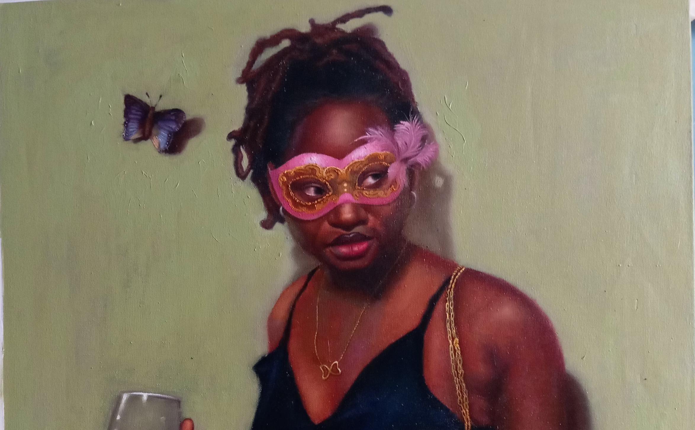 By Cupid's Arrow -21. Jahrhundert, Romantik, Figurativ, Porträt, Frauen, Afrika – Painting von Rogers Akamike Akachukwubuikem