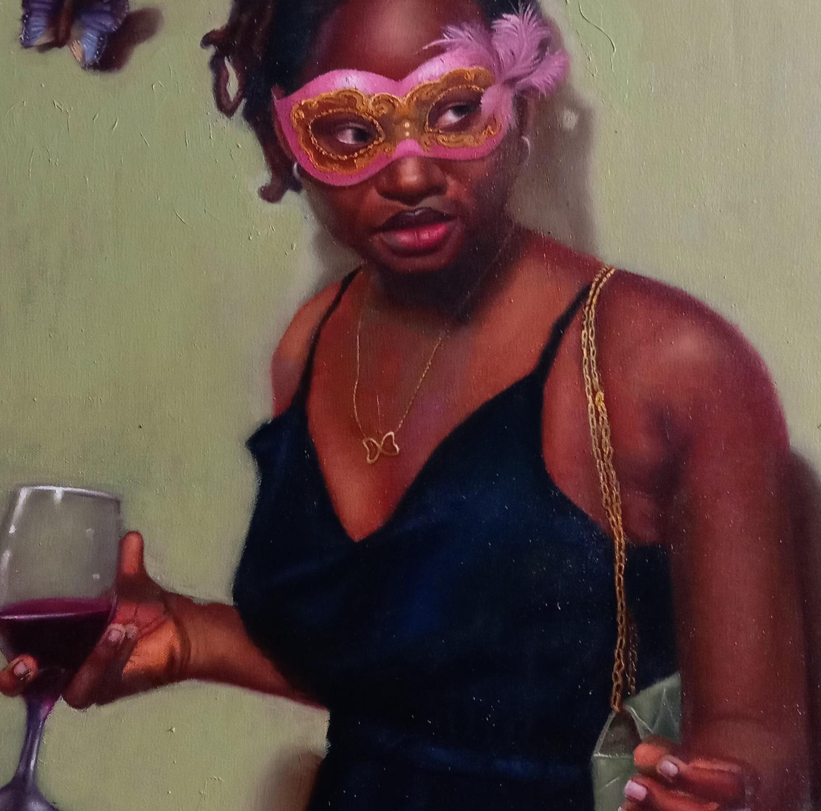 By Cupid's Arrow -21. Jahrhundert, Romantik, Figurativ, Porträt, Frauen, Afrika (Braun), Portrait Painting, von Rogers Akamike Akachukwubuikem