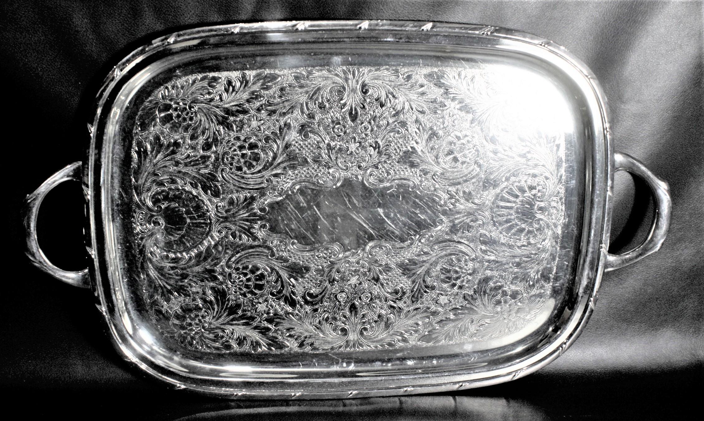 Canadian Rogers Antique Styled Silver Plated Engraved Serving Tray For Sale