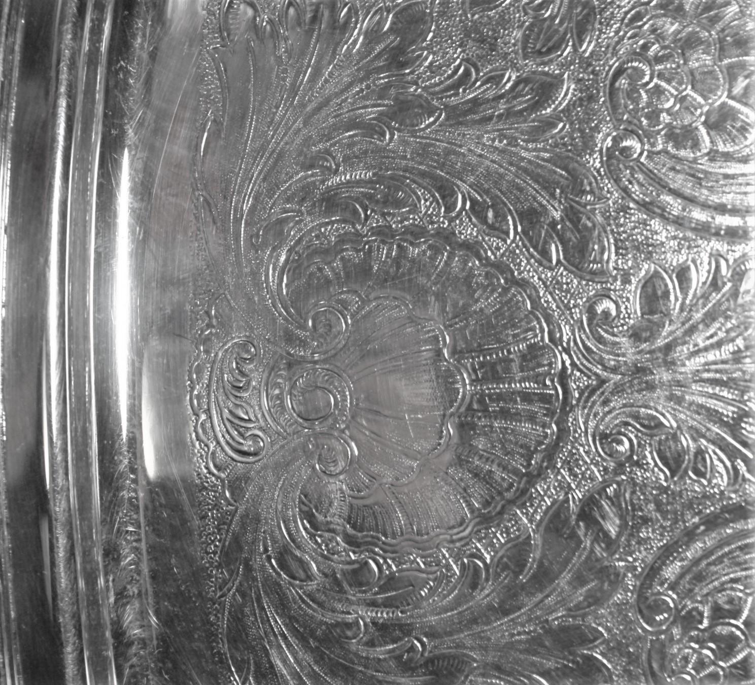 Rogers Antique Styled Silver Plated Engraved Serving Tray In Good Condition For Sale In Hamilton, Ontario