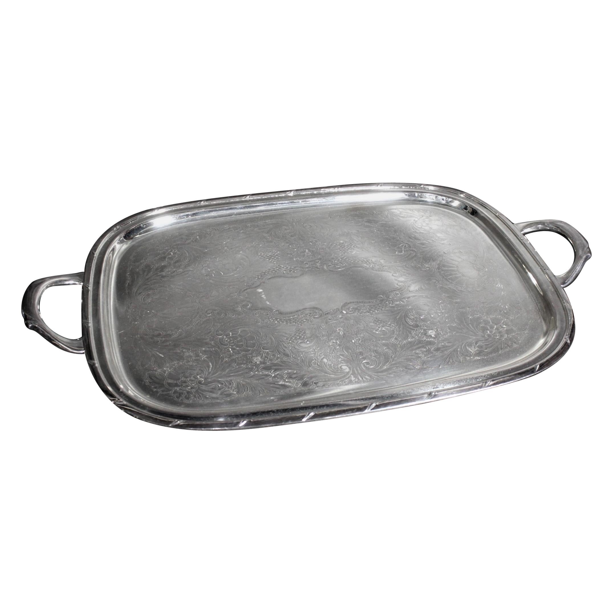 Rogers Antique Styled Silver Plated Engraved Serving Tray For Sale