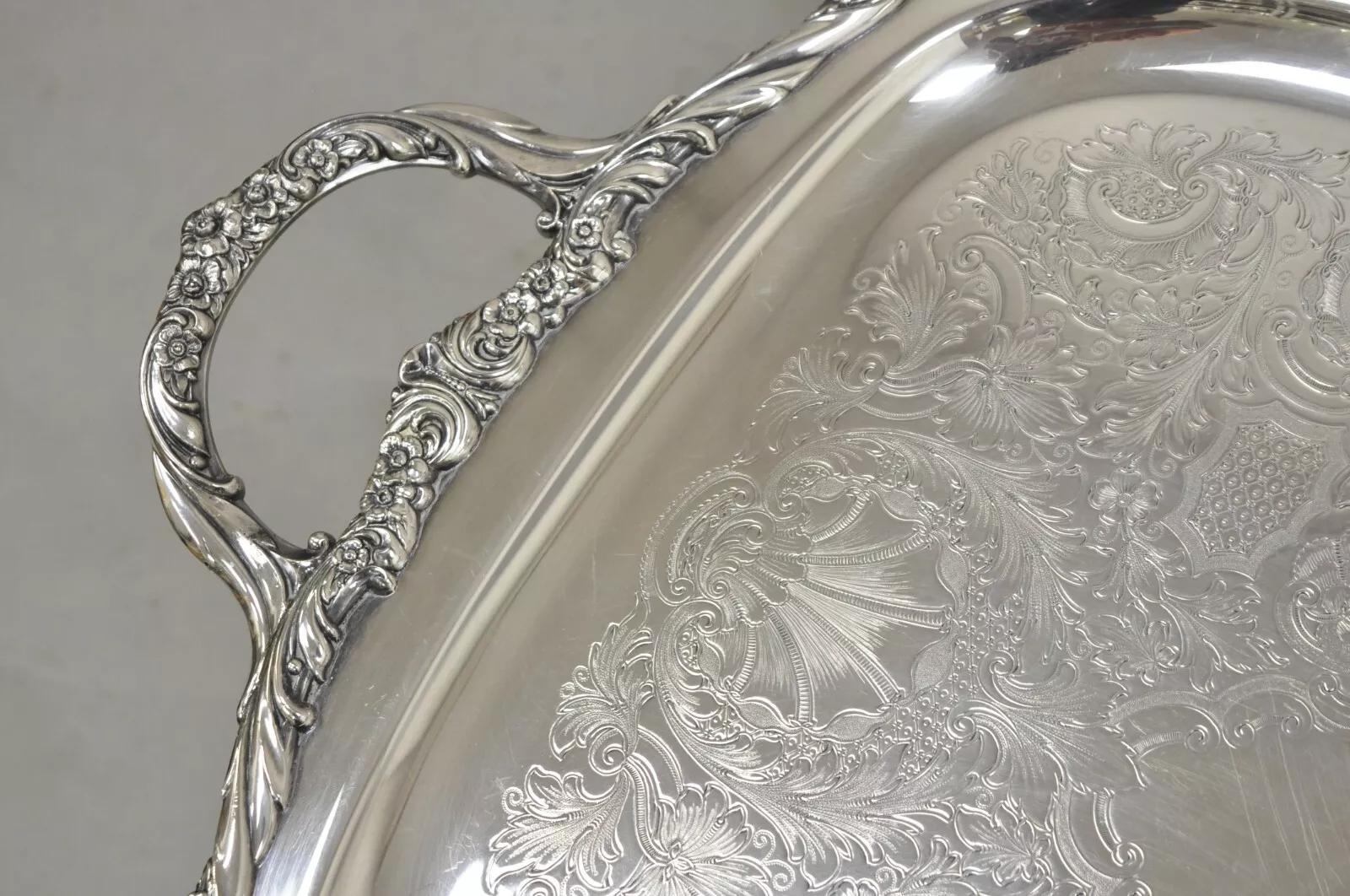 Rogers Bros. 1847 Heritage 9493 Bandeja grande para servir chapada en plata. Mediados del siglo XX. Medidas: 2