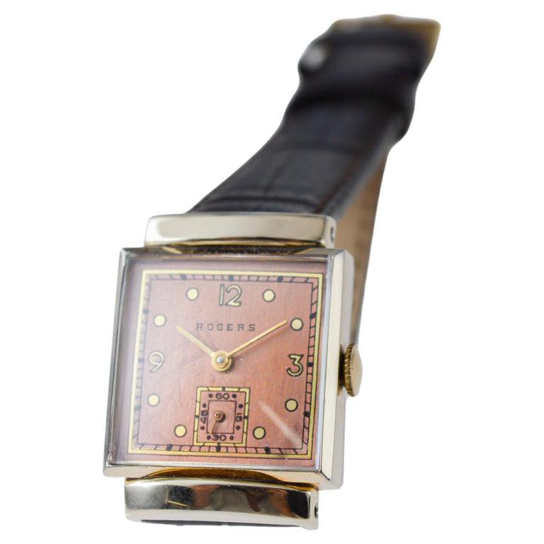 Rogers Gold Filled Art Deco Watch with Original Dial 17 Jewels 1950's For Sale 7