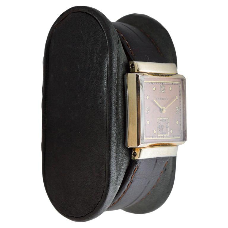 Rogers Gold Filled Art Deco Watch with Original Dial 17 Jewels 1950's In Excellent Condition For Sale In Long Beach, CA