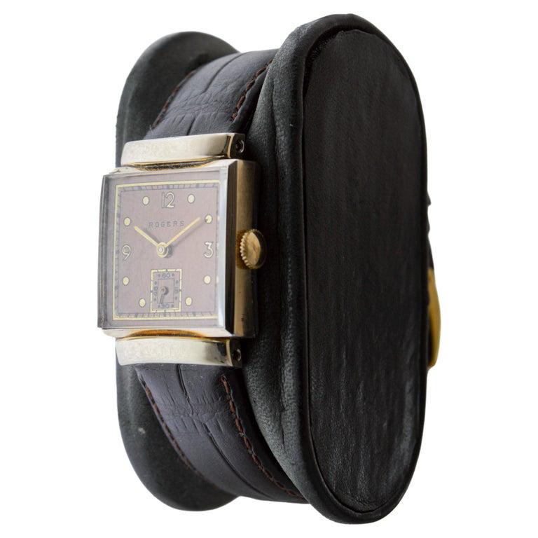 Rogers Gold Filled Art Deco Watch with Original Dial 17 Jewels 1950's For Sale 1