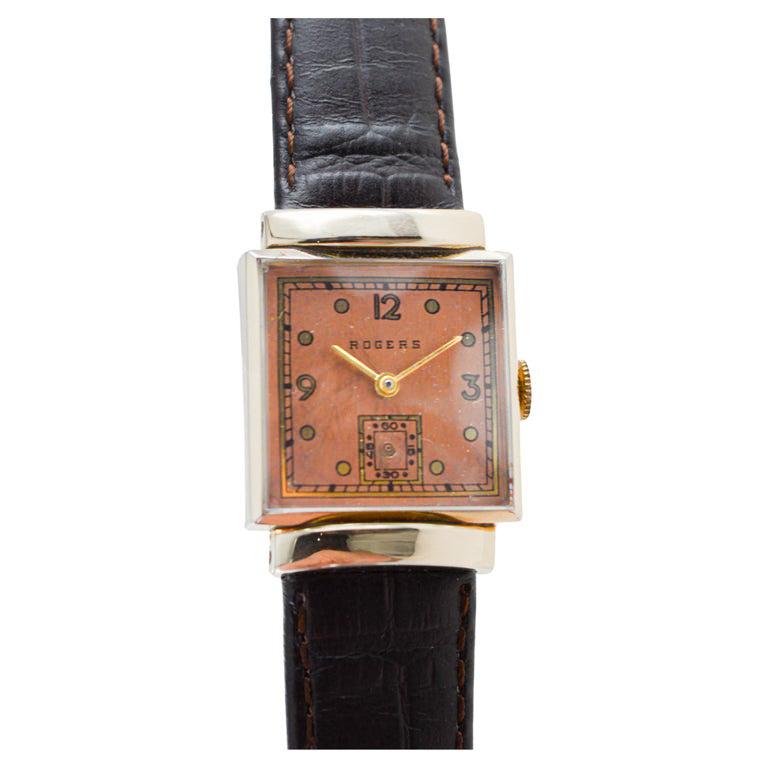 Rogers Gold Filled Art Deco Watch with Original Dial 17 Jewels 1950's For Sale 3