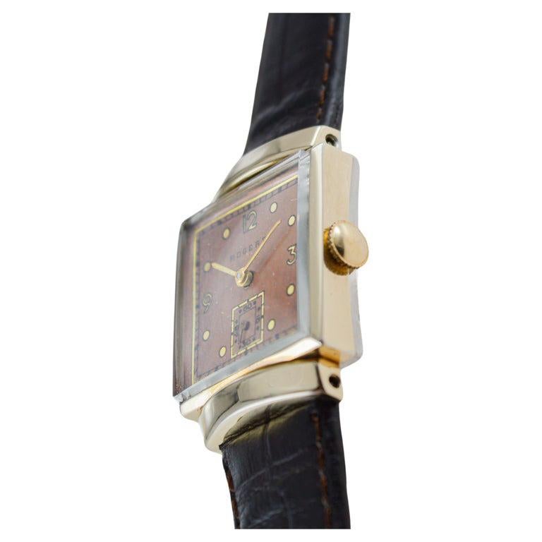 Rogers Gold Filled Art Deco Watch with Original Dial 17 Jewels 1950's For Sale 4