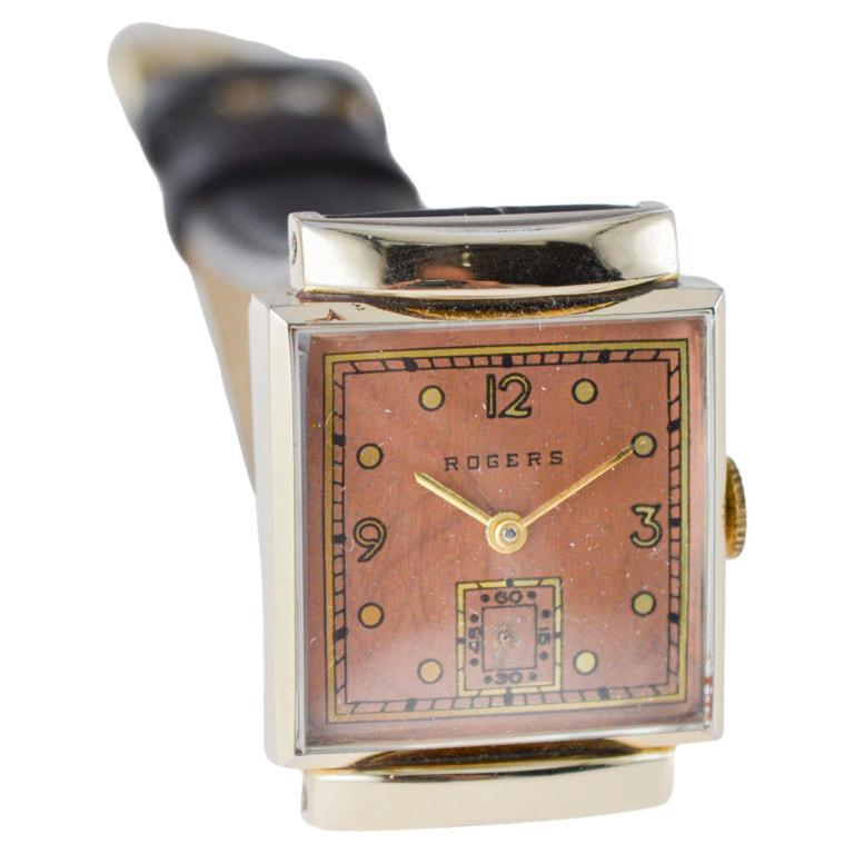 Rogers Gold Filled Art Deco Watch with Original Dial 17 Jewels 1950's For Sale 5
