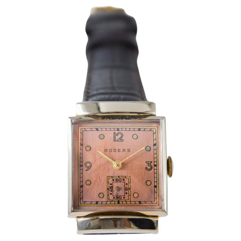 Rogers Gold Filled Art Deco Watch with Original Dial 17 Jewels 1950's For Sale 6