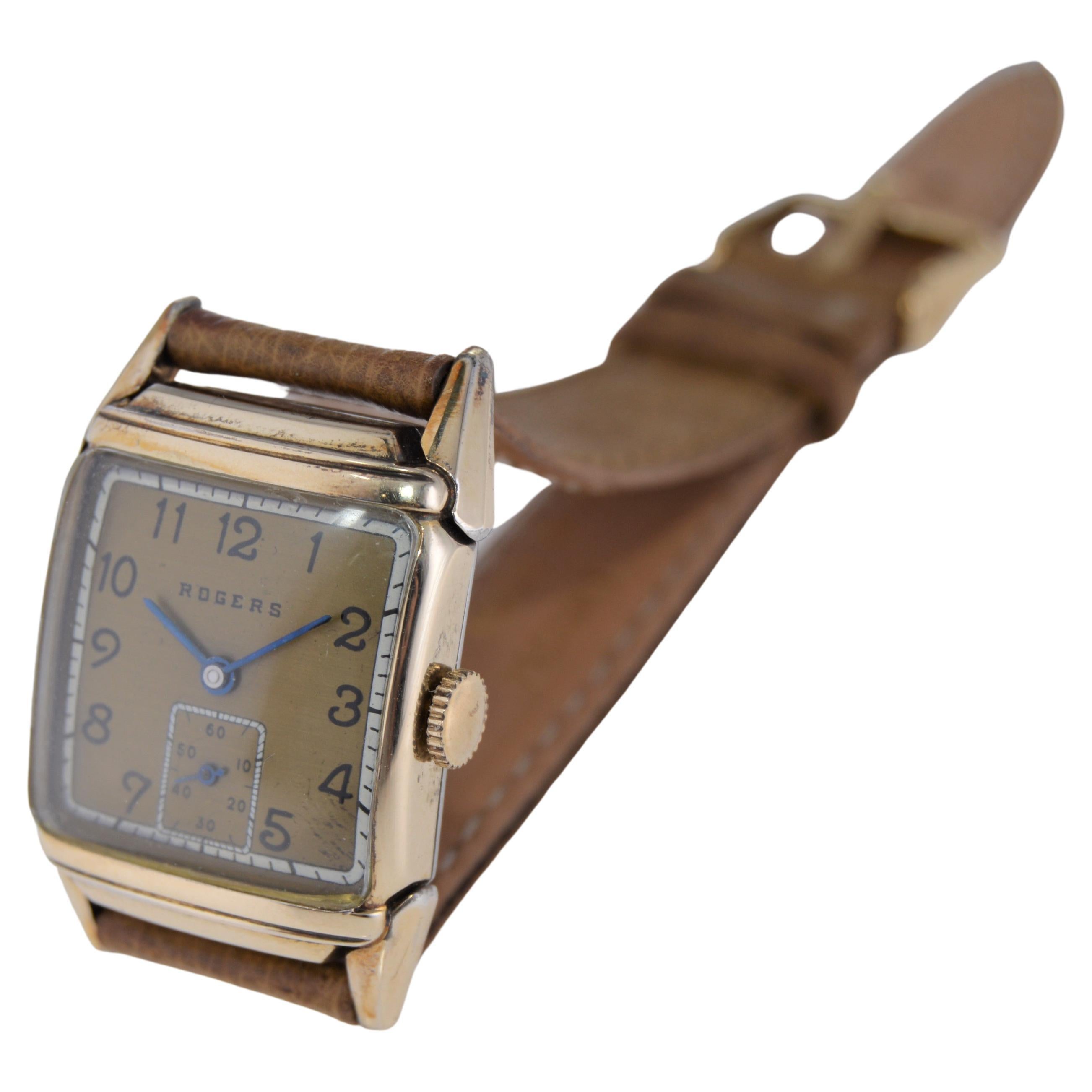 Women's or Men's Rogers Gold Filled Art Deco Watch with Original Dial, circa 1940's For Sale