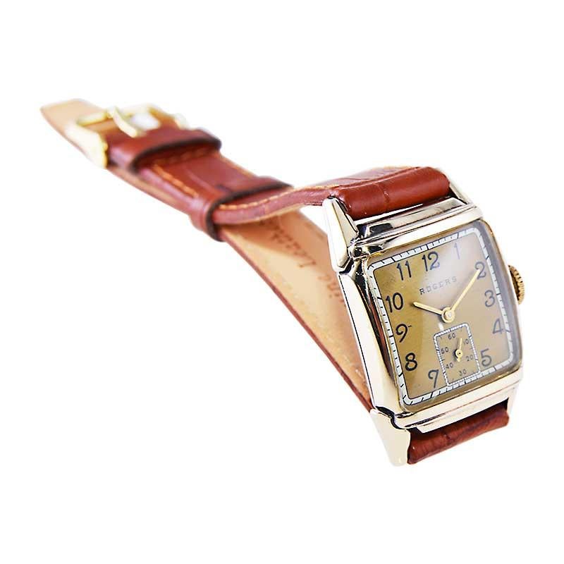 Rogers Gold Filled Art Deco Watch with Original Dial, circa 1940's In Excellent Condition In Long Beach, CA