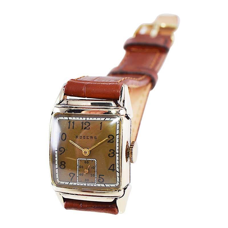 Women's or Men's Rogers Gold Filled Art Deco Watch with Original Dial, circa 1940's