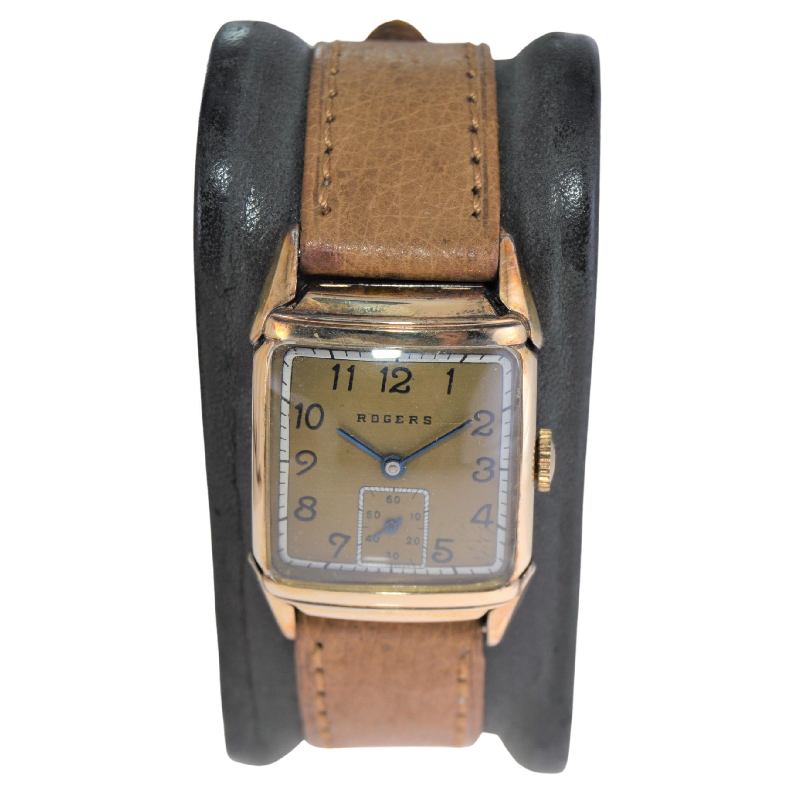 Rogers Gold Filled Art Deco Watch with Original Dial, circa 1940's For Sale