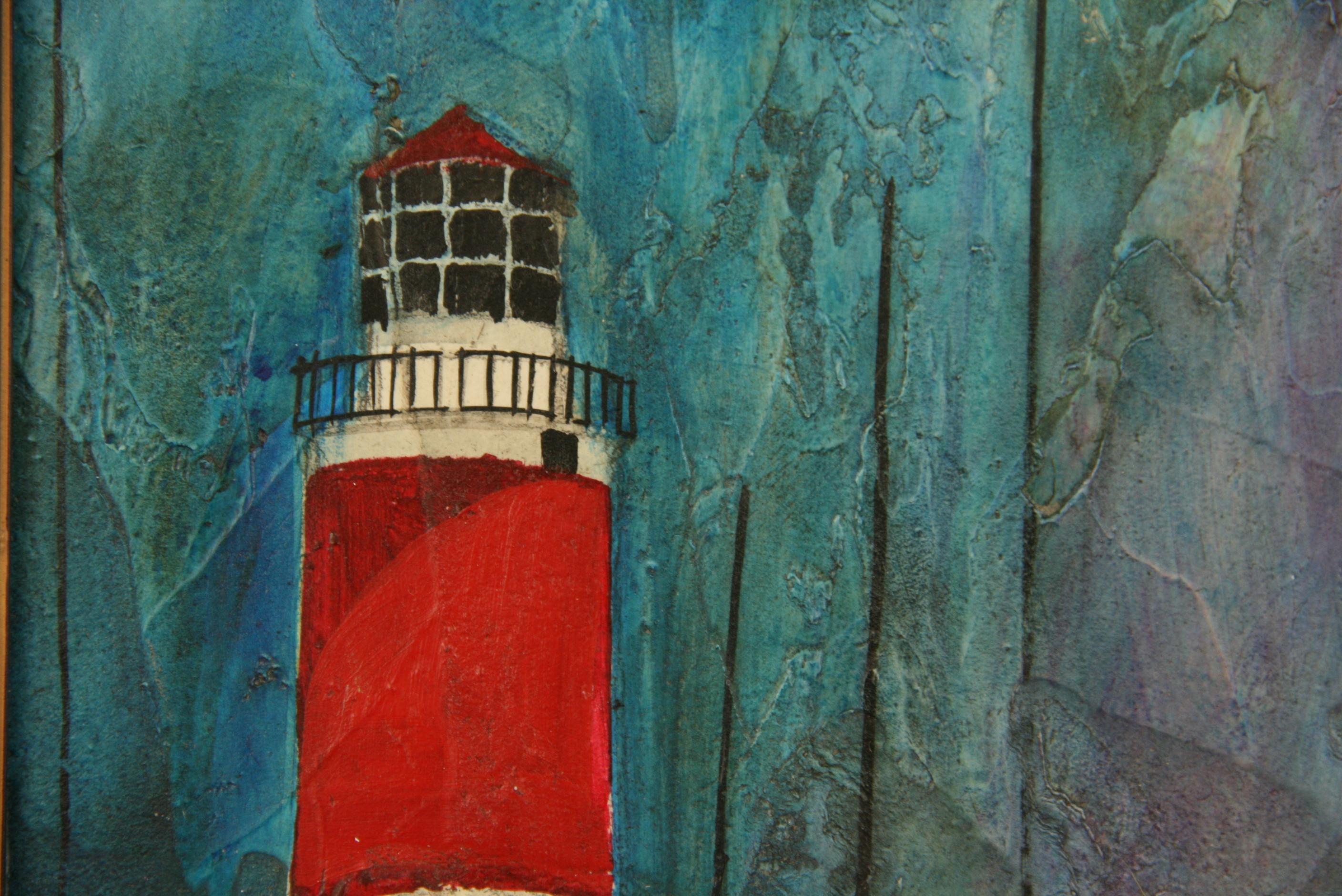 Vintage American East Coast Lighthouse Seascape Landscape Oil Painting 1960 in vendita 2