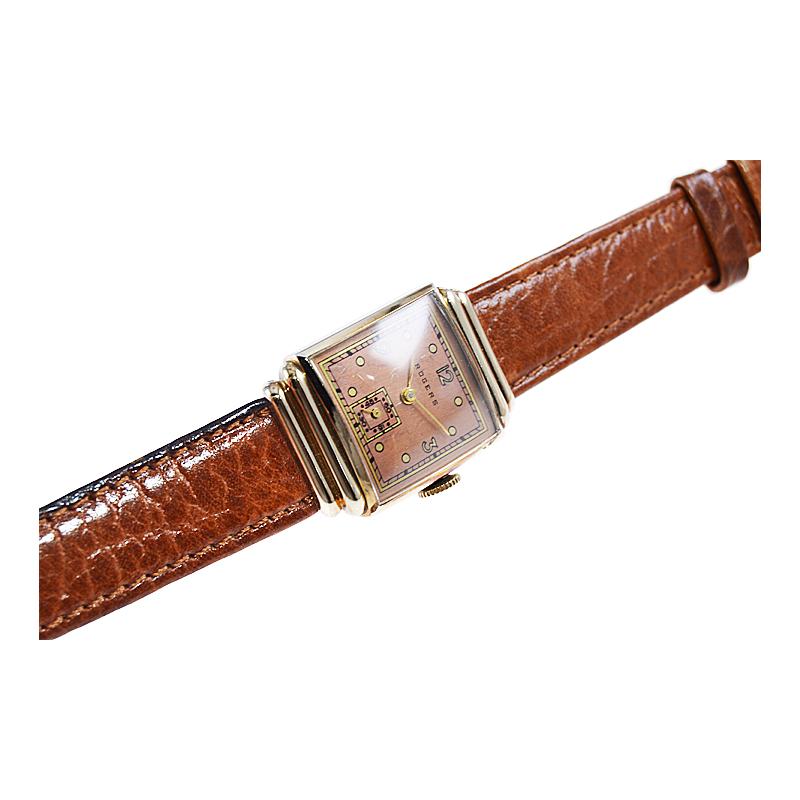 Women's or Men's Rogers Rose Gold Filled Art Deco Wristwatch Made in Switzerland Circa 1940's