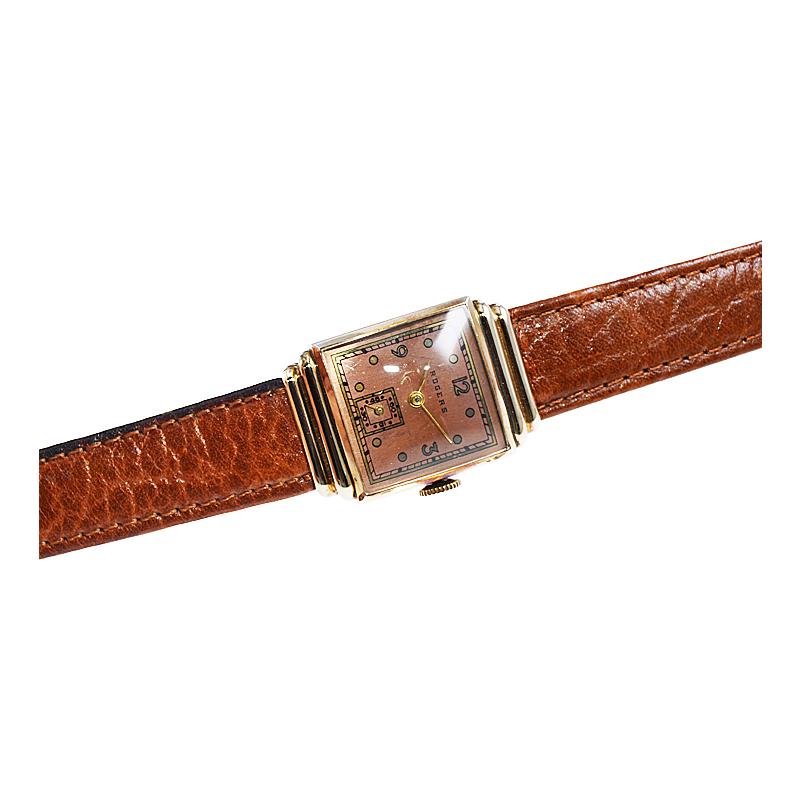 Rogers Rose Gold Filled Art Deco Wristwatch Made in Switzerland Circa 1940's 1