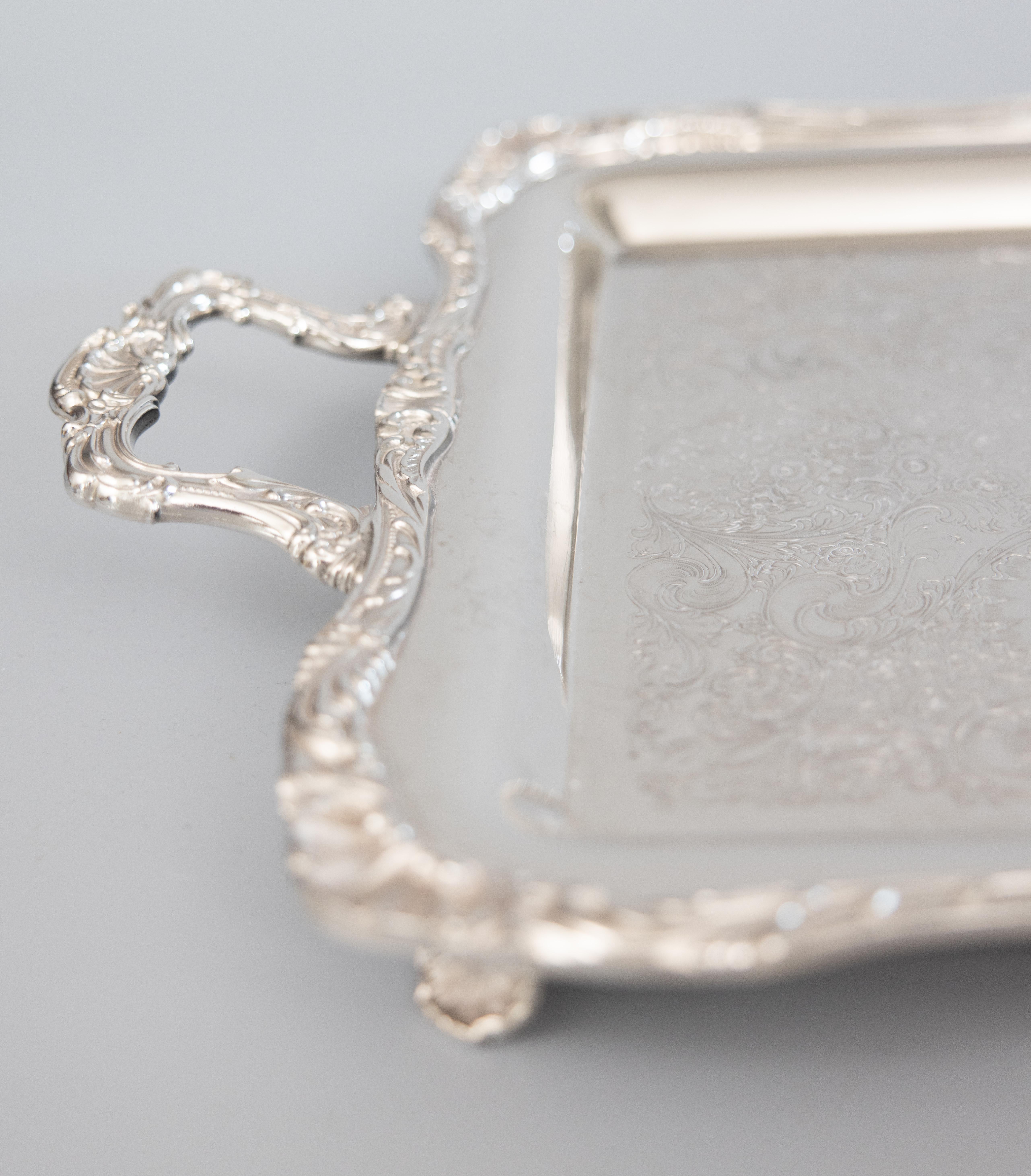 footed silver tray with handles