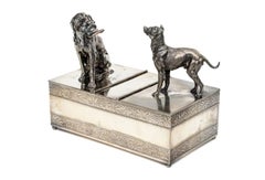 Rogers Smith & Co. Meriden, CT Silver Plated Humidor Box with Dog Finials 1890